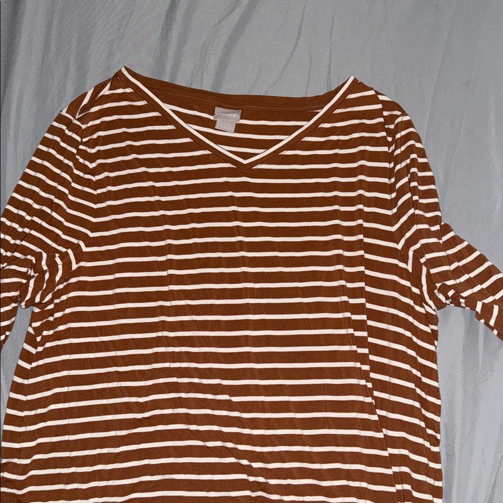 Chico's Brown and White Striped Top